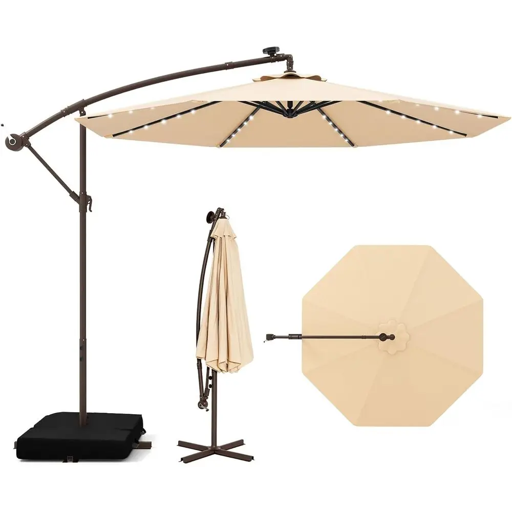 10-Foot Patio Umbrella with LED Lights, Adjustable Cantilever Design, Crank Handle, Vented for Stability, Suitable for Sand or P
10-Foot Patio Umbrella with LED Lights, Adjustable Cantilever Design, Crank Handle, Vented for Stability, Suitable for Sand or P