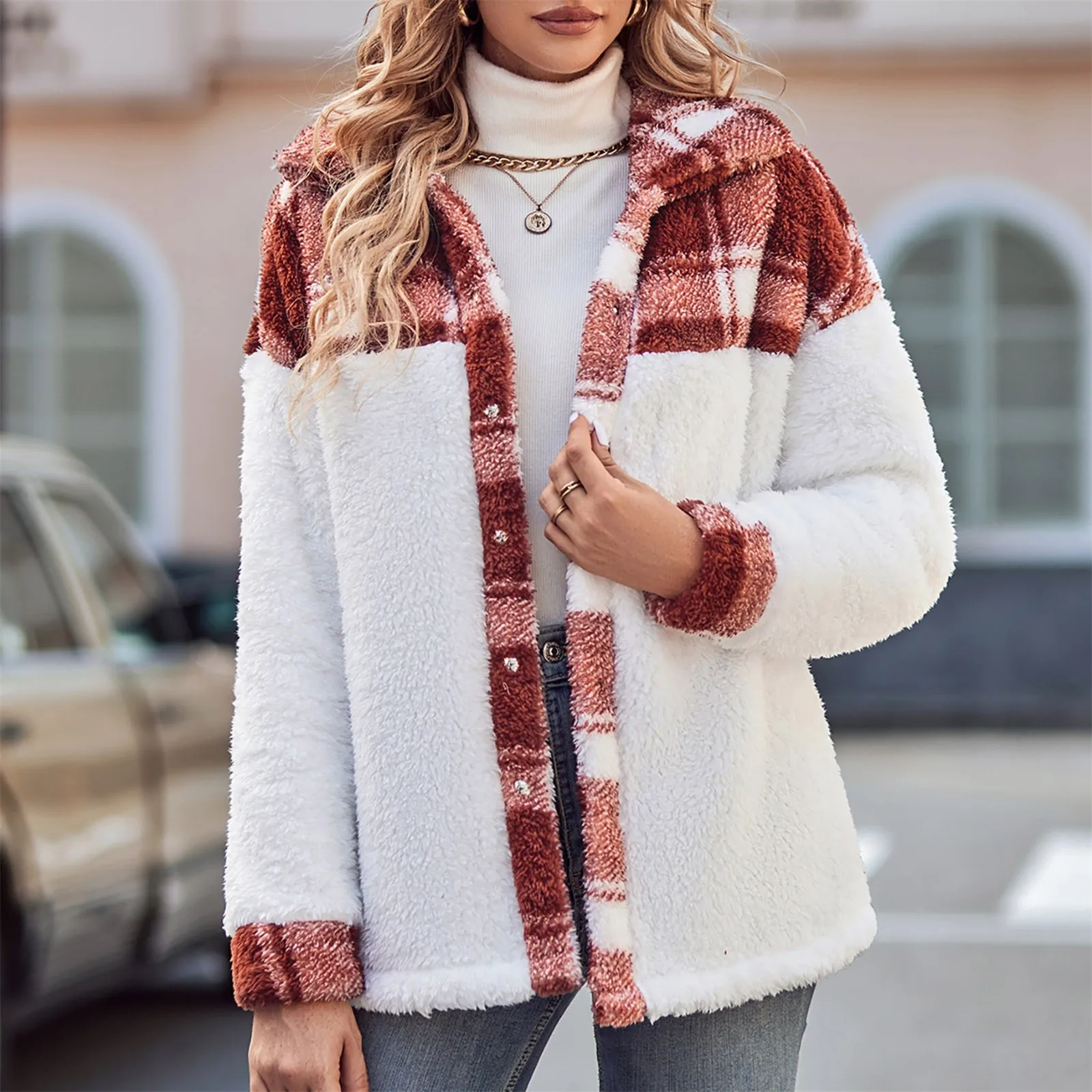 Women's Fuzzy Fleece Jacket Casual Plaid Button Down Teddy Jacket Coat Outerwear
Women's Fuzzy Fleece Jacket Casual Plaid Button Down Teddy Jacket Coat Outerwear