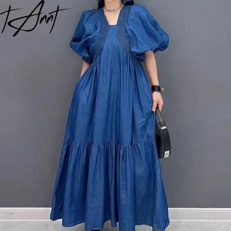Tannt Women Dress Puff Sleeve V-neck Fashion Casual Denim Dresses For Women Blue Vintage Loose Long Summer Dresses 2025 New
Tannt Women Dress Puff Sleeve V-neck Fashion Casual Denim Dresses For Women Blue Vintage Loose Long Summer Dresses 2025 New