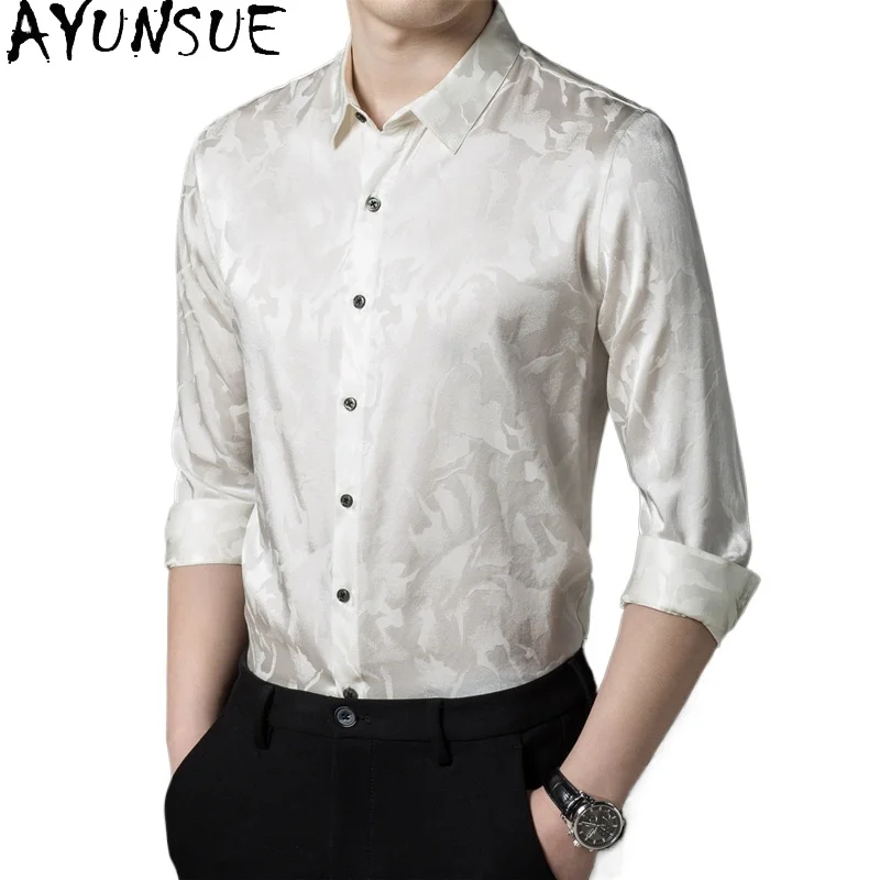 AYUNSUE 92.5% Mulberry Silk Long Sleeve Shirt for Man Clothing 2025 Spring Autumn Silk Satin Mens Shirts Casual chemises hommes
AYUNSUE 92.5% Mulberry Silk Long Sleeve Shirt for Man Clothing 2025 Spring Autumn Silk Satin Mens Shirts Casual chemises hommes