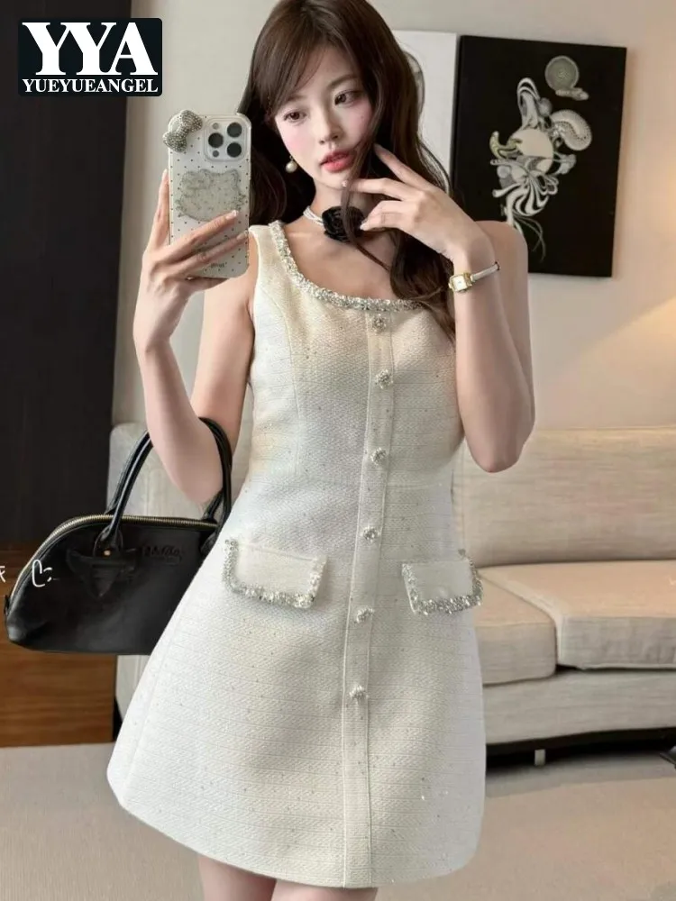 Party Women Tweed Dress Sleeve O Neck Sleeveless A Line Short Dresses Sequined Beading Office Ladies Fashion Elegant Tank Dress
Party Women Tweed Dress Sleeve O Neck Sleeveless A Line Short Dresses Sequined Beading Office Ladies Fashion Elegant Tank Dress