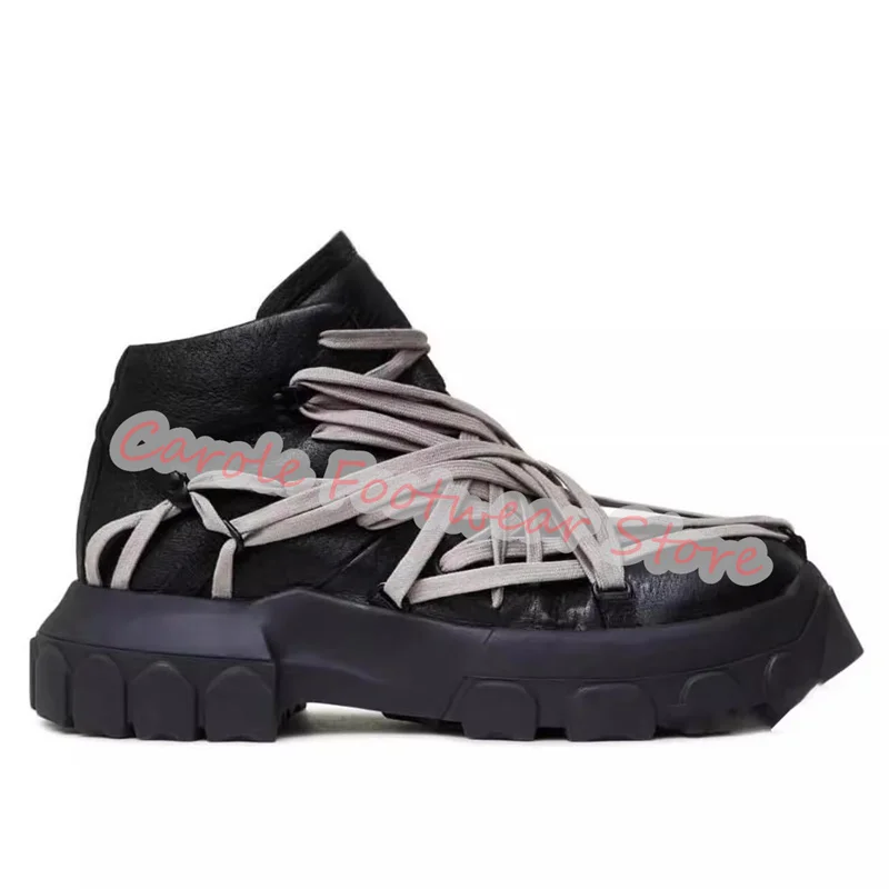 Black High Top Cross-Tied Strap Motorcycle Boots Punk Chunky Bottom Height Increasing Short Boots for Men Male Leisure Sneakers
Black High Top Cross-Tied Strap Motorcycle Boots Punk Chunky Bottom Height Increasing Short Boots for Men Male Leisure Sneakers