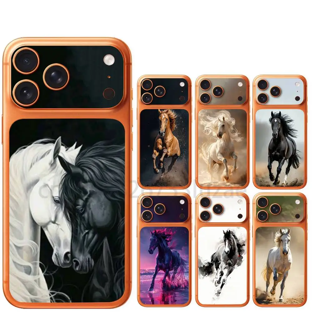 White Black Horses Galloping For iPhone 17 Pro 17 Pro Max Sticker Rear Screen Protector Film Lens Protector Cover