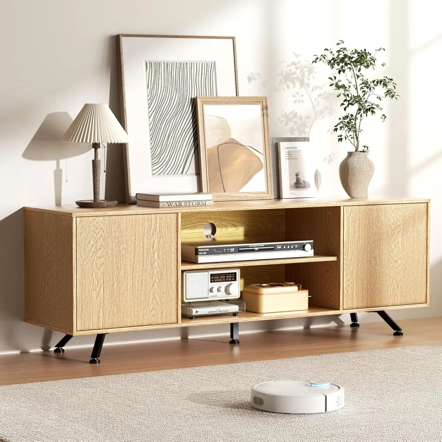 BestsellerTV Stand for 50/55/60/65 Inch TV, Wood Entertainment Center with Open Storage Shelves, 2 Cabinets and 2 Cord Holes, Mi
BestsellerTV Stand for 50/55/60/65 Inch TV, Wood Entertainment Center with Open Storage Shelves, 2 Cabinets and 2 Cord Holes, Mi