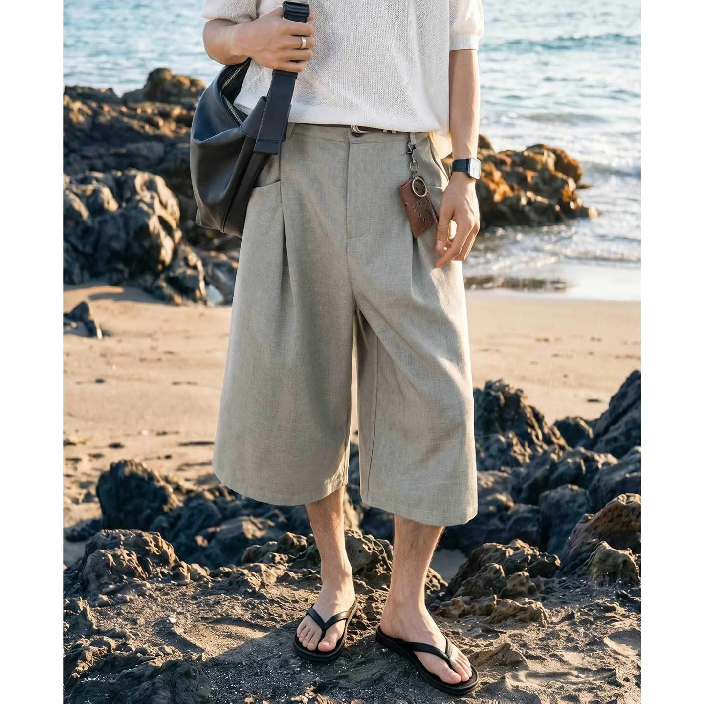 TFETTERS 2026 Summer Japanese Style Men Cropped Pants Loose Fit Straight Leg Pleated Solid Color Lazy Drape Wide Leg Short Pant
TFETTERS 2026 Summer Japanese Style Men Cropped Pants Loose Fit Straight Leg Pleated Solid Color Lazy Drape Wide Leg Short Pant