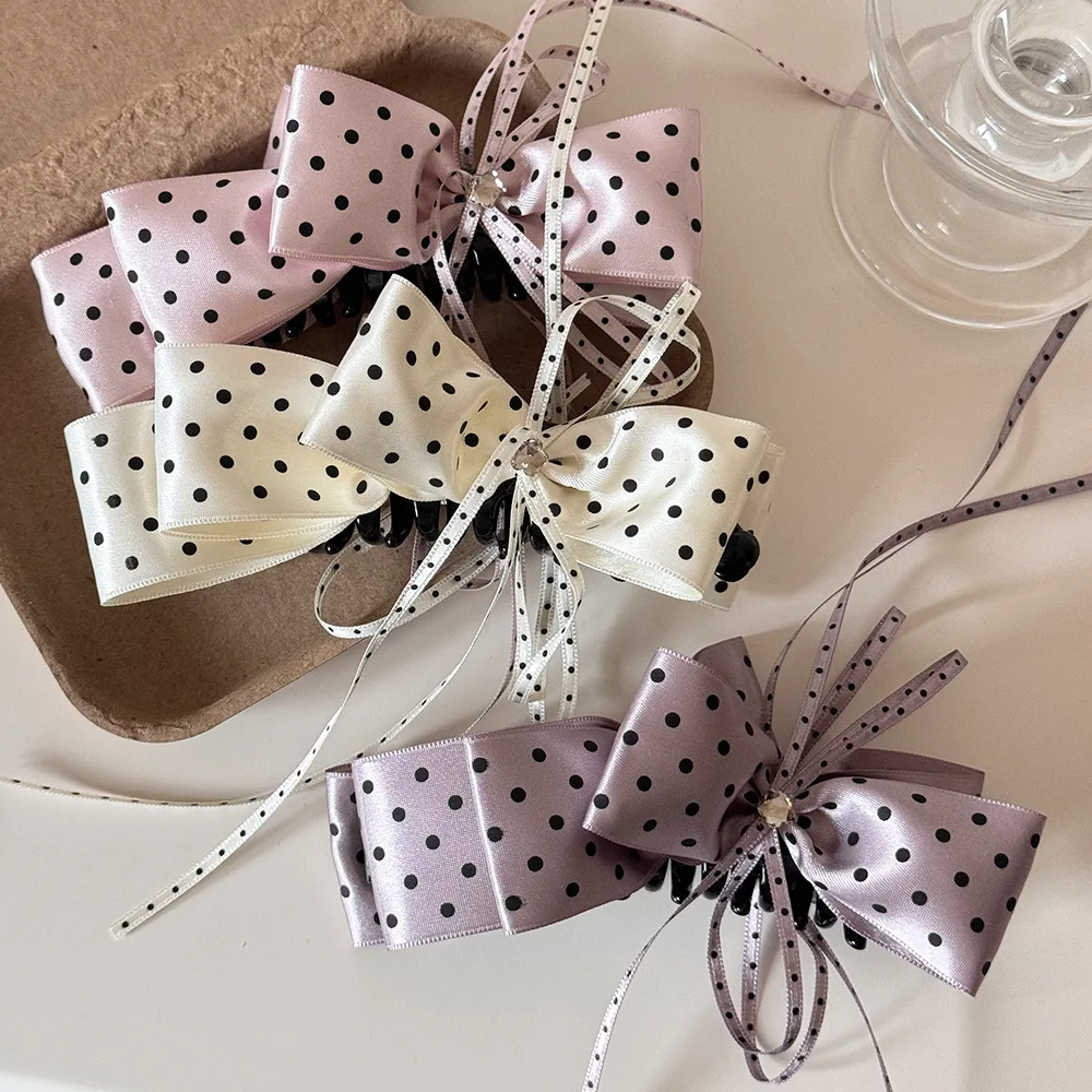 Sweet Polka Dot Satin Bow Hair Claws Clips With Long Ribbon Tassel Non Slip Banana Clips For Women Casual Party Hair Accessories
Sweet Polka Dot Satin Bow Hair Claws Clips With Long Ribbon Tassel Non Slip Banana Clips For Women Casual Party Hair Accessories