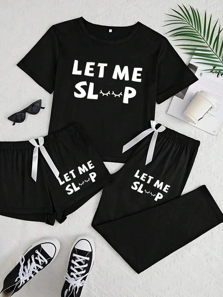 3pcs Women Casual Letter Printed Sleepwear Lounge Set Black
3pcs Women Casual Letter Printed Sleepwear Lounge Set Black