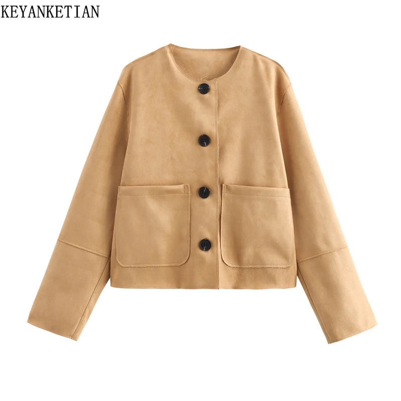 KEYANKETIAN 2024 Autumn/Winter New Women's O-Neck Suede Blazer Simple style Single Breasted Double Pockets Loose Cropped Jacket
KEYANKETIAN 2024 Autumn/Winter New Women's O-Neck Suede Blazer Simple style Single Breasted Double Pockets Loose Cropped Jacket