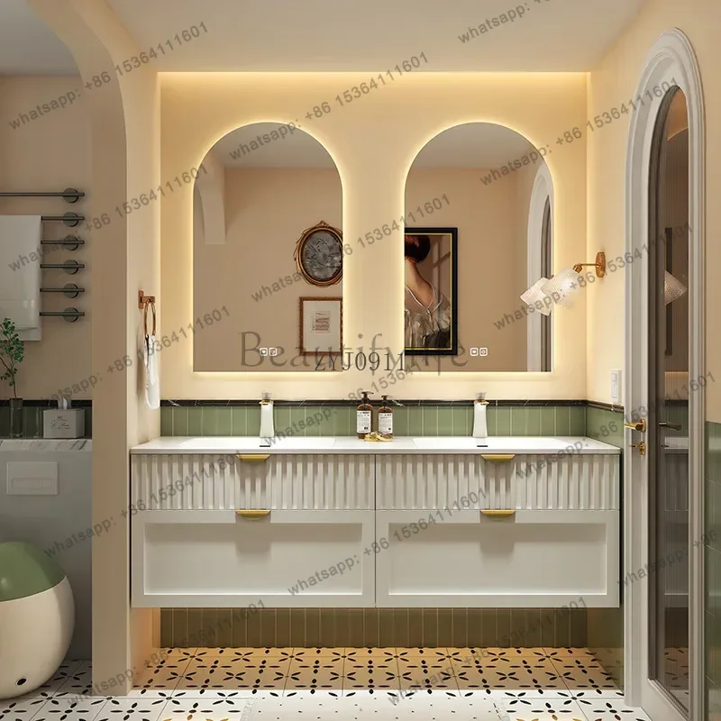 Cream wind bathroom cabinet integrated basin face cabinet combined oak bathroom cabinet washstand
Cream wind bathroom cabinet integrated basin face cabinet combined oak bathroom cabinet washstand