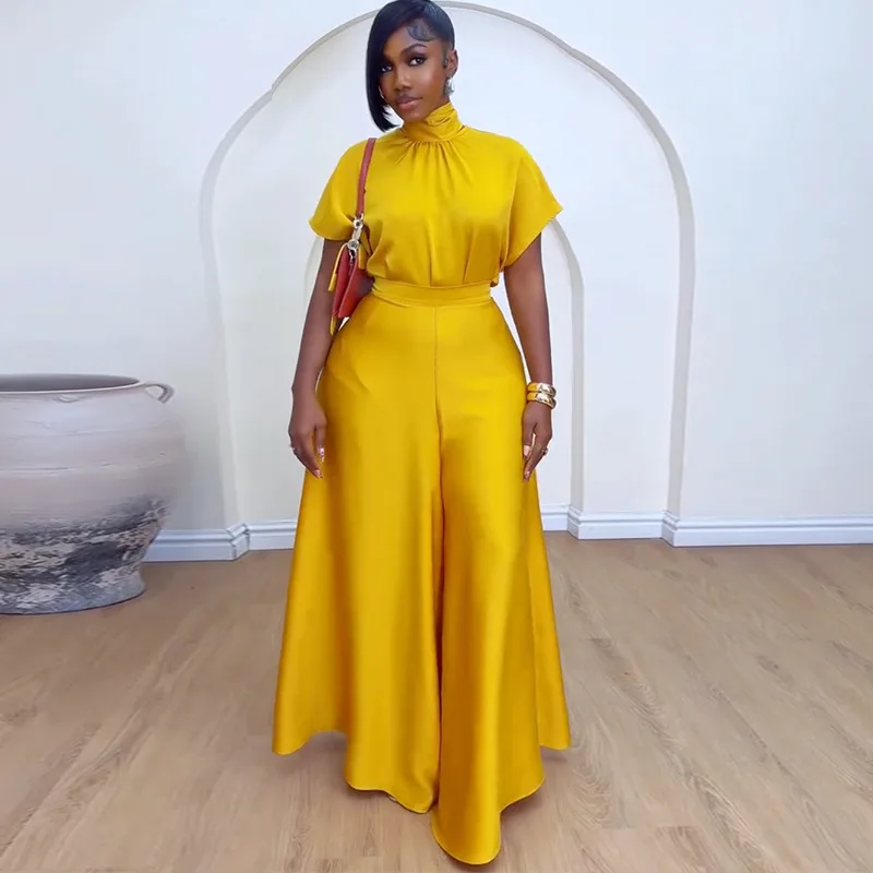 Elegant Lace-up Stand Collar Batwing Sleeve Blouse Tops & High Waist Wide Leg Pants Set Women Two Piece Set Outfits
Elegant Lace-up Stand Collar Batwing Sleeve Blouse Tops & High Waist Wide Leg Pants Set Women Two Piece Set Outfits