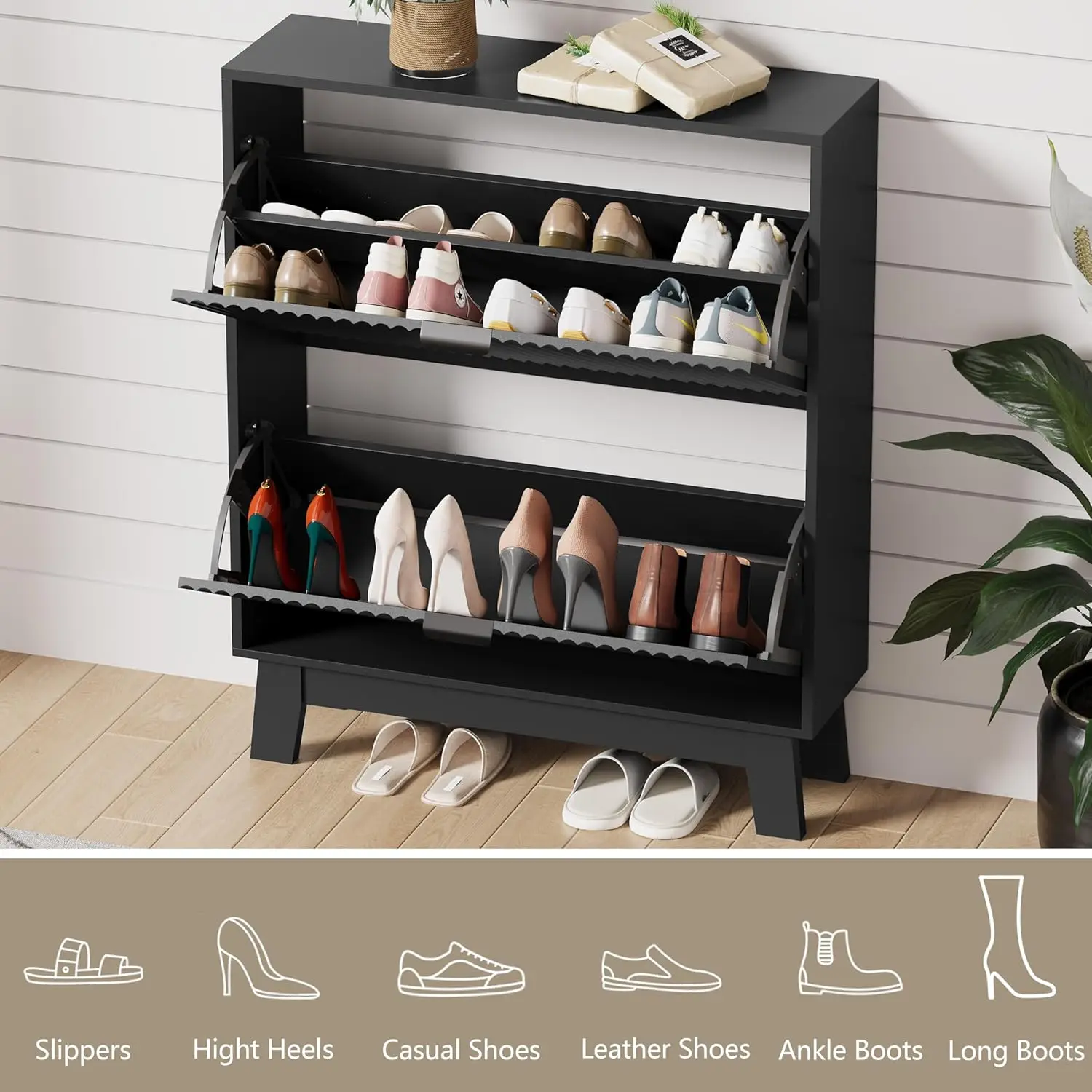 Fluted Shoe Cabinet with 2 Flip Drawers Wooden Legs Slim Entryway Storage , Custom
Fluted Shoe Cabinet with 2 Flip Drawers Wooden Legs Slim Entryway Storage , Custom