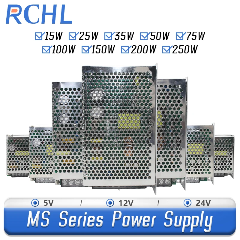 RCHL MS Series Switching Power Supply 15/25/35/50/75/100/120/150/200/250 5V/12V/24V AC to DC Industrial Transformer SPMS
RCHL MS Series Switching Power Supply 15/25/35/50/75/100/120/150/200/250 5V/12V/24V AC to DC Industrial Transformer SPMS