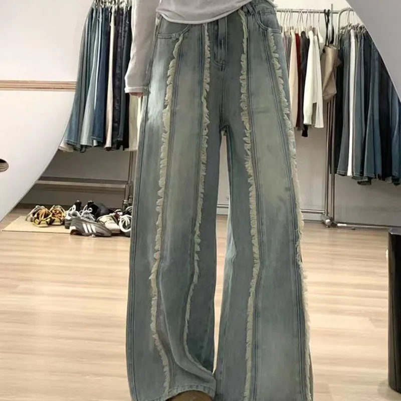 Women Ripped Straight-Leg Jeans Button Zipper Casual Street Style Denim Pants with Pockets Non-stretch Denim Full-length Pants
Women Ripped Straight-Leg Jeans Button Zipper Casual Street Style Denim Pants with Pockets Non-stretch Denim Full-length Pants