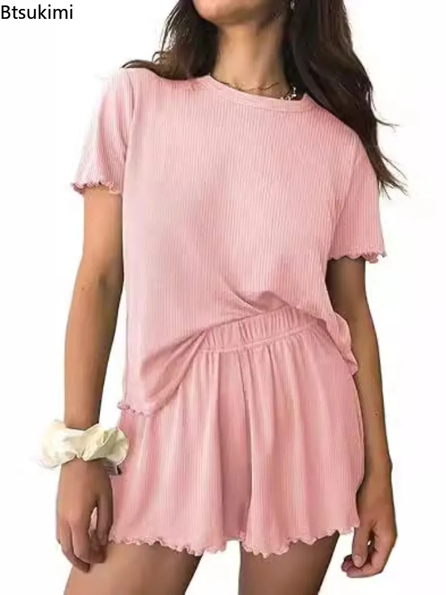New Women's Summer Pajamas Sets Solid Color Casual Household Clothes 2 Piece Ribbed Knit Short Sleeve Comfort Women Joggers Sets
New Women's Summer Pajamas Sets Solid Color Casual Household Clothes 2 Piece Ribbed Knit Short Sleeve Comfort Women Joggers Sets