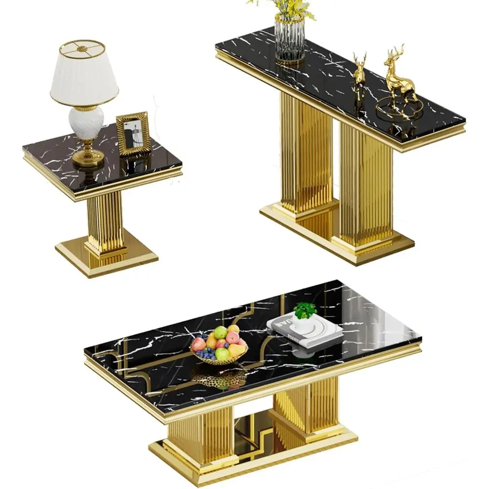 Luxury 3-Piece Marble Living Room Table Set with Stainless Steel Base, Black Marble & Gold
Luxury 3-Piece Marble Living Room Table Set with Stainless Steel Base, Black Marble & Gold