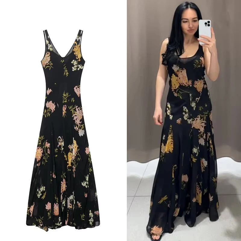 Vintage Flower Print Dress Women 2025 New Summer Elegant Chic Sleeveless V-Neck Long Dresses Vacation Beach Bohemian Midi Dress
Vintage Flower Print Dress Women 2025 New Summer Elegant Chic Sleeveless V-Neck Long Dresses Vacation Beach Bohemian Midi Dress