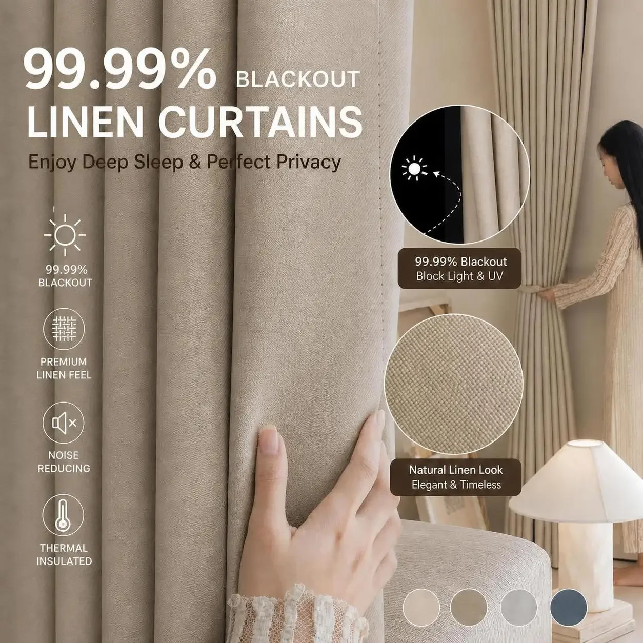 Luxury Linen Blackout Curtains for Living Room Soundproof Thermal Insulated Window Drapes Custom Size Privacy Curtain
Luxury Linen Blackout Curtains for Living Room Soundproof Thermal Insulated Window Drapes Custom Size Privacy Curtain