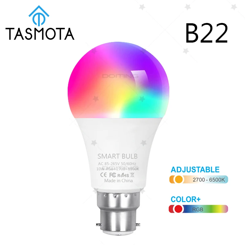 B22 Base Pre Flashed TASMOTA 10W Smart WIFI Светодиодная лампа ESP8285 работает с домашним помощником DIY 110 В 220 В RGBCW 2700-6500K
B22 Base Pre Flashed TASMOTA 10W Smart WIFI Светодиодная лампа ESP8285 работает с домашним помощником DIY 110 В 220 В RGBCW 2700-6500K