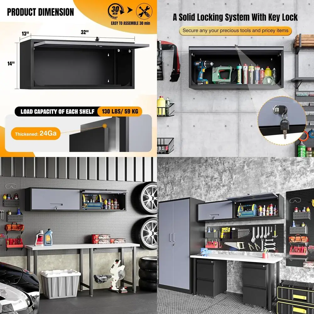 Heavy-Duty White Wall-Mounted Steel Garage Storage Cabinet with Floating Shelves for Tools and Workshop Essentials
Heavy-Duty White Wall-Mounted Steel Garage Storage Cabinet with Floating Shelves for Tools and Workshop Essentials