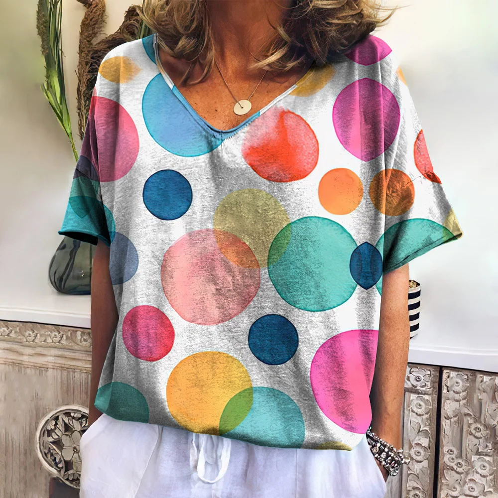 Women's T-Shirts Polka Dot Print Tops V Neck Fashion Female Harajuku Clothing Colorful L Print Tees Loose Casual Oversized Tee
Women's T-Shirts Polka Dot Print Tops V Neck Fashion Female Harajuku Clothing Colorful L Print Tees Loose Casual Oversized Tee