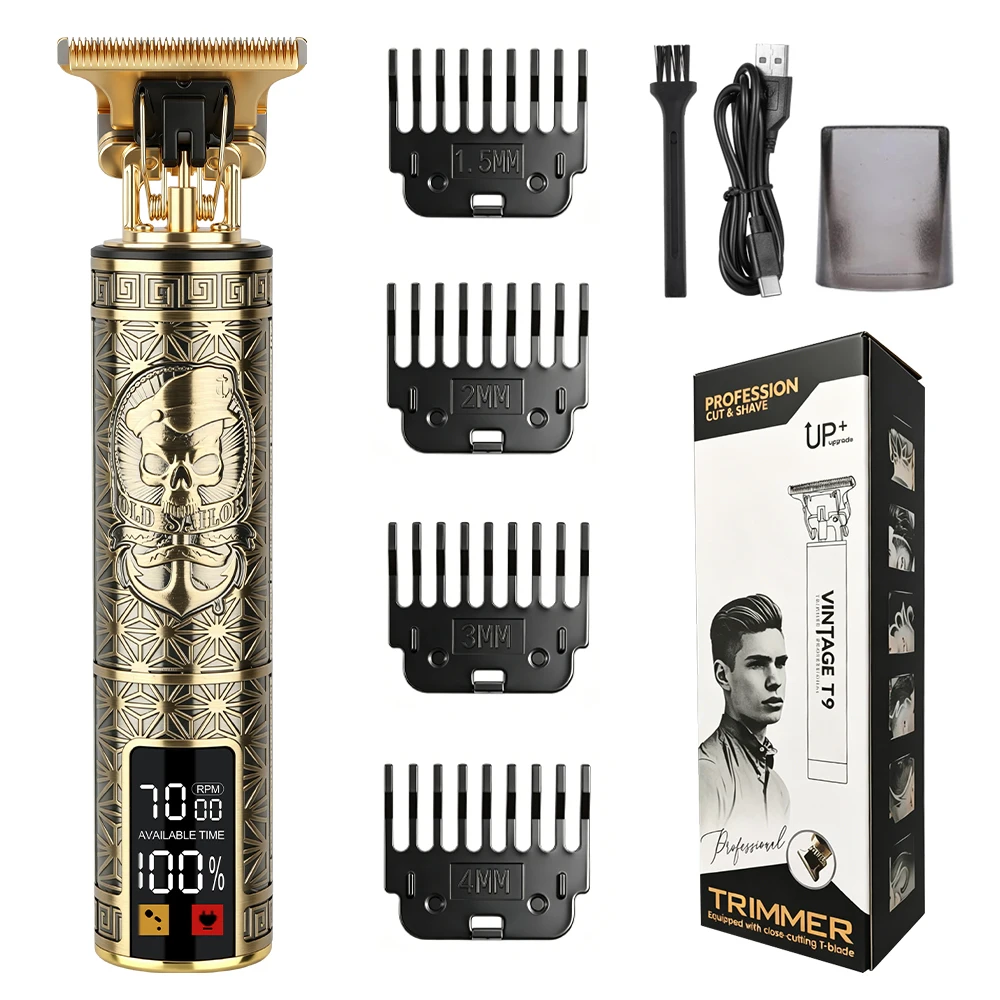 Vintage Skull T9 LCD Hair Trimmer USB Rechargeable 0mm Bald Clipper Beard Shaver with 1.5-4mm Guide Combs
Vintage Skull T9 LCD Hair Trimmer USB Rechargeable 0mm Bald Clipper Beard Shaver with 1.5-4mm Guide Combs