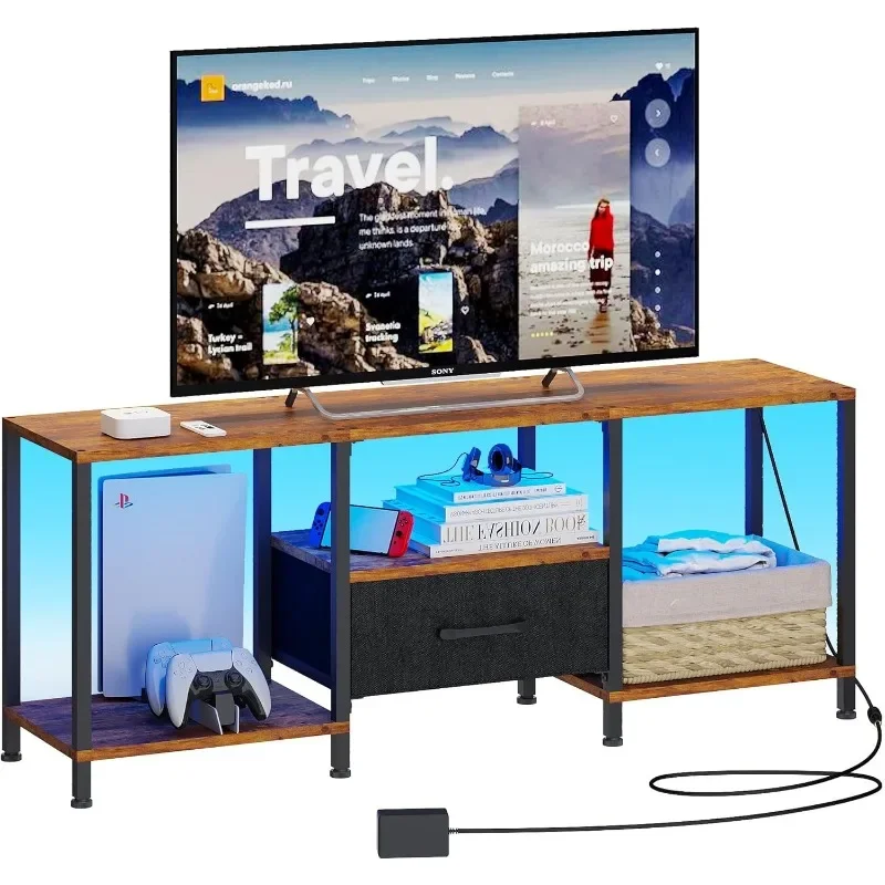 TV Stand with LED Lights, Entertainment Center with Open Shelves and Fabric Drawer, Media Console for 55 Inch TV
TV Stand with LED Lights, Entertainment Center with Open Shelves and Fabric Drawer, Media Console for 55 Inch TV