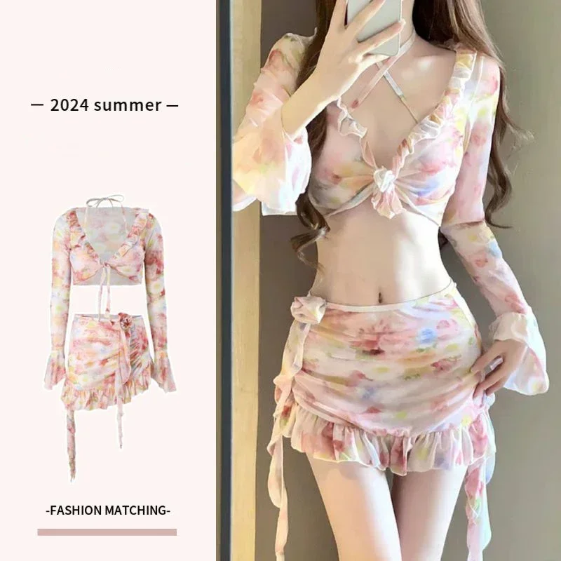 Sexy Floral Print Split Bikini Set Women 4pcs/set Hollow Push up Swimsuit Beach Bathing Suit Fashion Holiday Hot Spring Swimwear
Sexy Floral Print Split Bikini Set Women 4pcs/set Hollow Push up Swimsuit Beach Bathing Suit Fashion Holiday Hot Spring Swimwear
