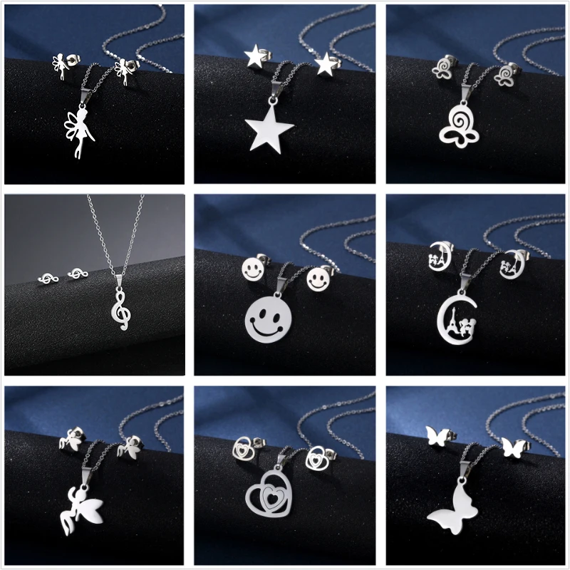 Stainless Steel Necklace Earring Set for Women Fashion Geometric Simple Love Bear Metal Pendant Two Piece Jewelry Sets Wholesale
Stainless Steel Necklace Earring Set for Women Fashion Geometric Simple Love Bear Metal Pendant Two Piece Jewelry Sets Wholesale