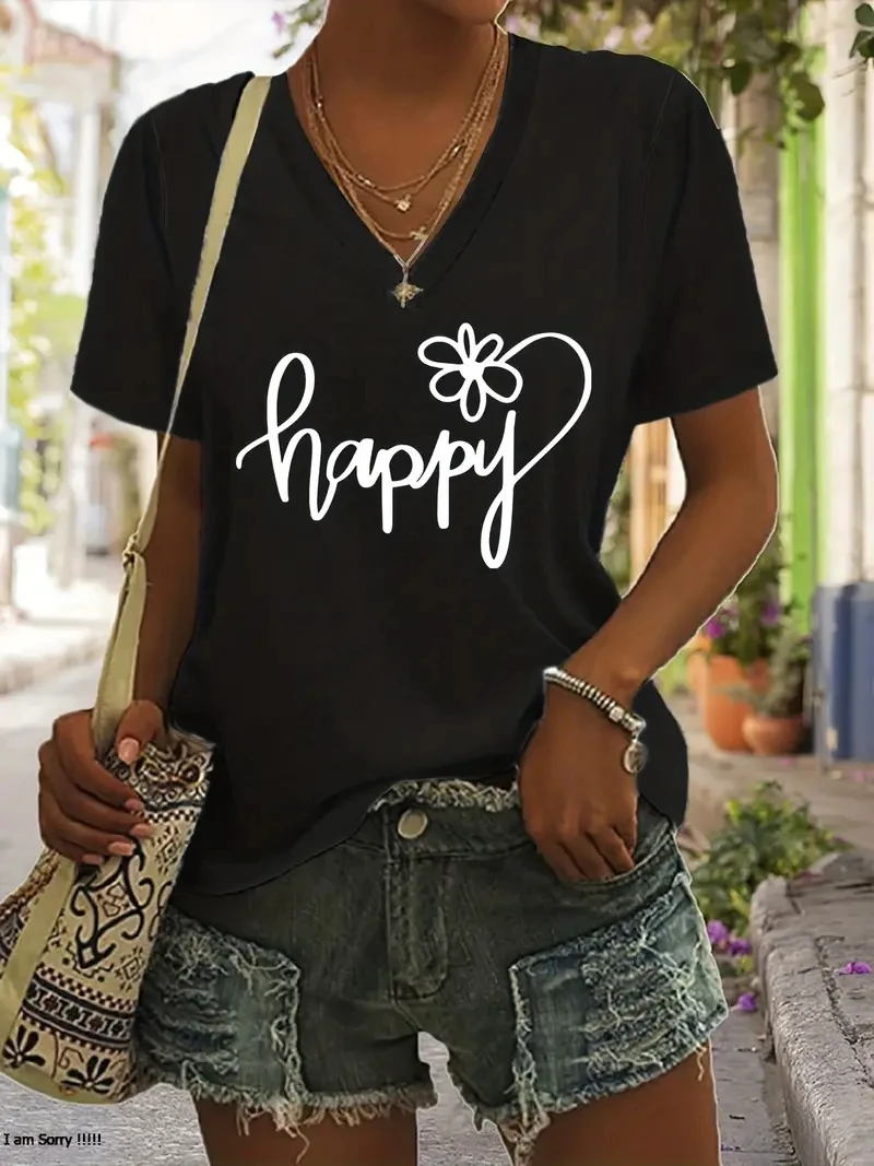 Funny Letter Print Women's T-Shirt Fashion V-neck Short Sleeve Top Casual Female Clothing Summer Fashion Flower Pattern Girl Tee
Funny Letter Print Women's T-Shirt Fashion V-neck Short Sleeve Top Casual Female Clothing Summer Fashion Flower Pattern Girl Tee