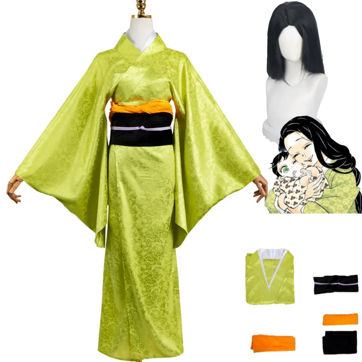 Anime Hashibira Kotoha Cosplay Costume Hashibira Inosuke Mother Japanese-style Green Kimono Robe Wig Woman Halloween Suit
Anime Hashibira Kotoha Cosplay Costume Hashibira Inosuke Mother Japanese-style Green Kimono Robe Wig Woman Halloween Suit