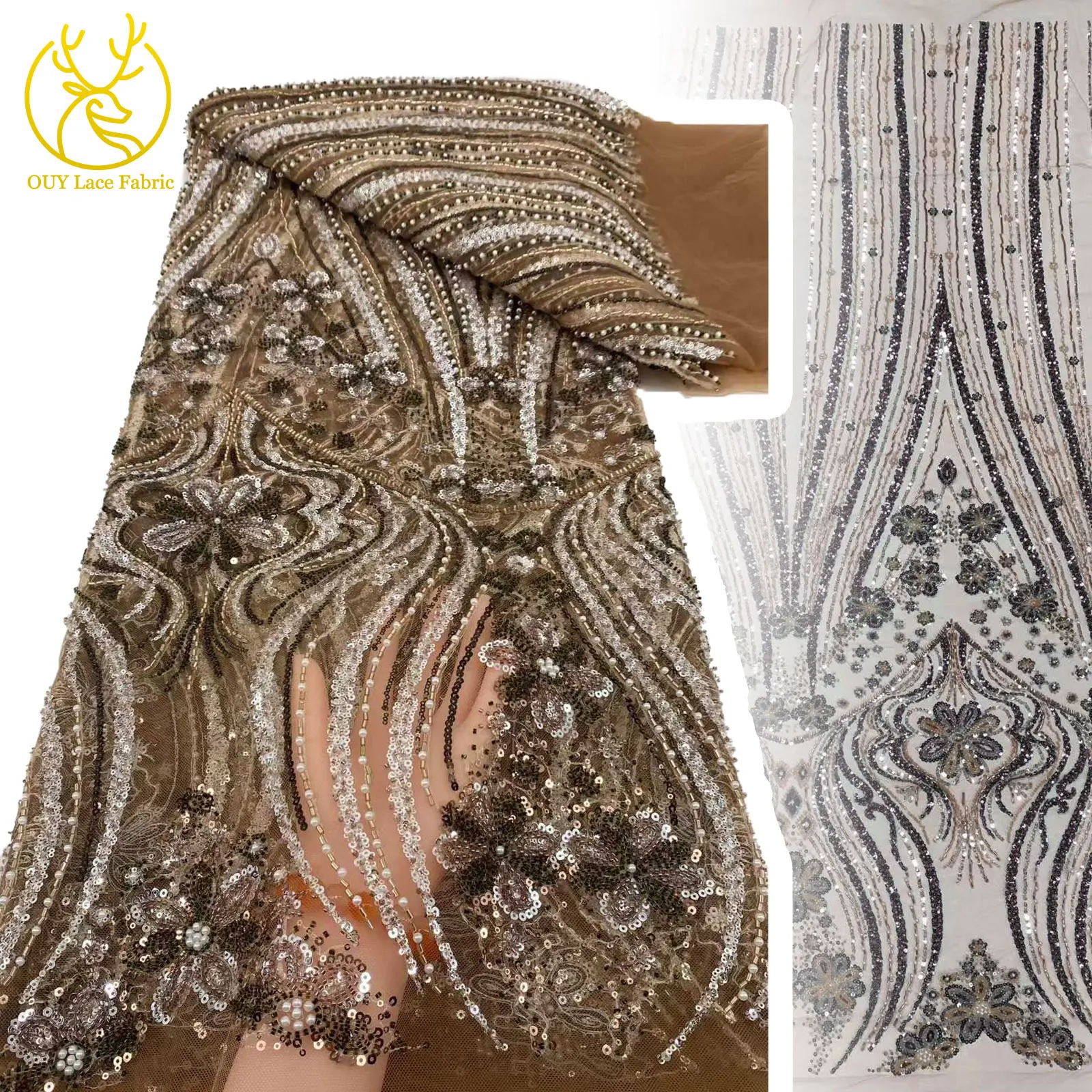 Brown African Beaded Lace Fabric 2025 High Quality French Nigerian Exquisite Sequin Lace Fabric For Wedding Party Dresses 5Yards
Brown African Beaded Lace Fabric 2025 High Quality French Nigerian Exquisite Sequin Lace Fabric For Wedding Party Dresses 5Yards