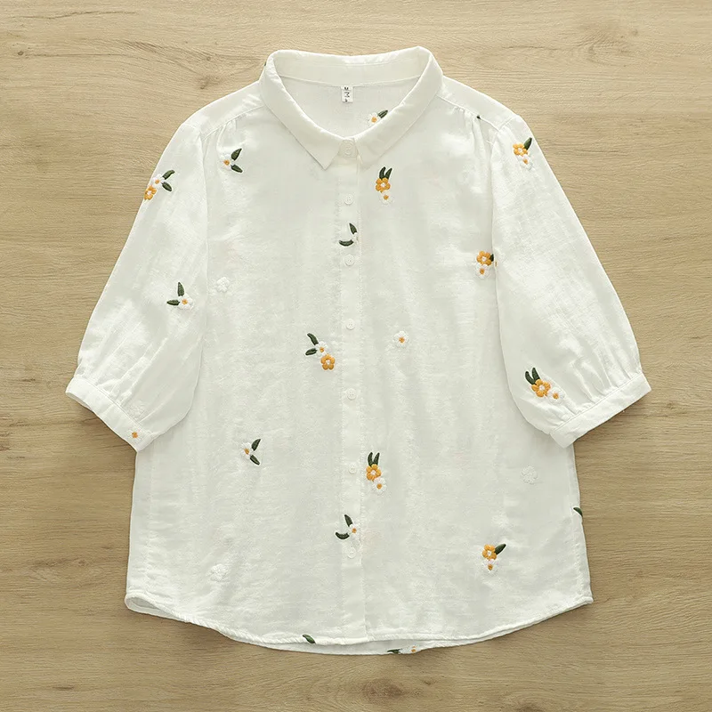 Japanese Sweet Mori Girl Floral Embroidery Cotton Shirts Women Summer Turn Down Collar Short Sleeve Casual Loose Blouse Tops
Japanese Sweet Mori Girl Floral Embroidery Cotton Shirts Women Summer Turn Down Collar Short Sleeve Casual Loose Blouse Tops