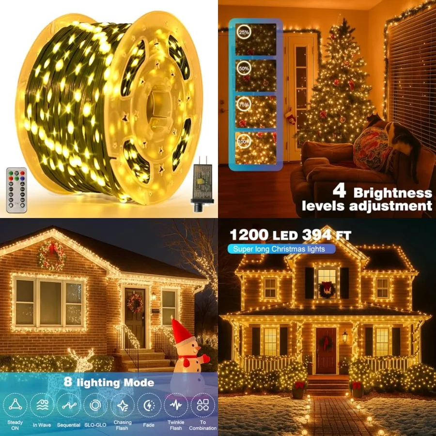 Christmas Lights 394 Feet, IP67 Waterproof Christmastree Lights with 8 Modes, Remote Control 3 Timers and Memory Function Xmas
Christmas Lights 394 Feet, IP67 Waterproof Christmastree Lights with 8 Modes, Remote Control 3 Timers and Memory Function Xmas