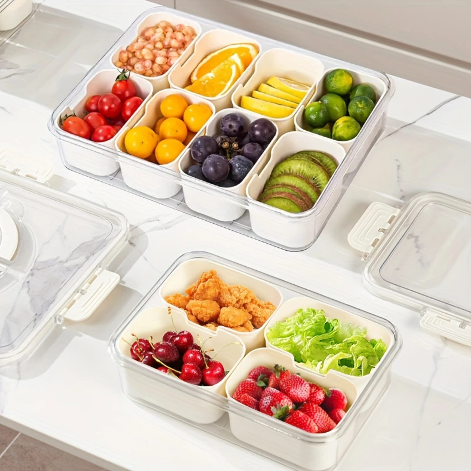 Portable Snack Box Container, Fruit Tray, Picnic Candy Fruit Tray Container, Divided Food Tray With Lid, Food Containers With 4
Portable Snack Box Container, Fruit Tray, Picnic Candy Fruit Tray Container, Divided Food Tray With Lid, Food Containers With 4