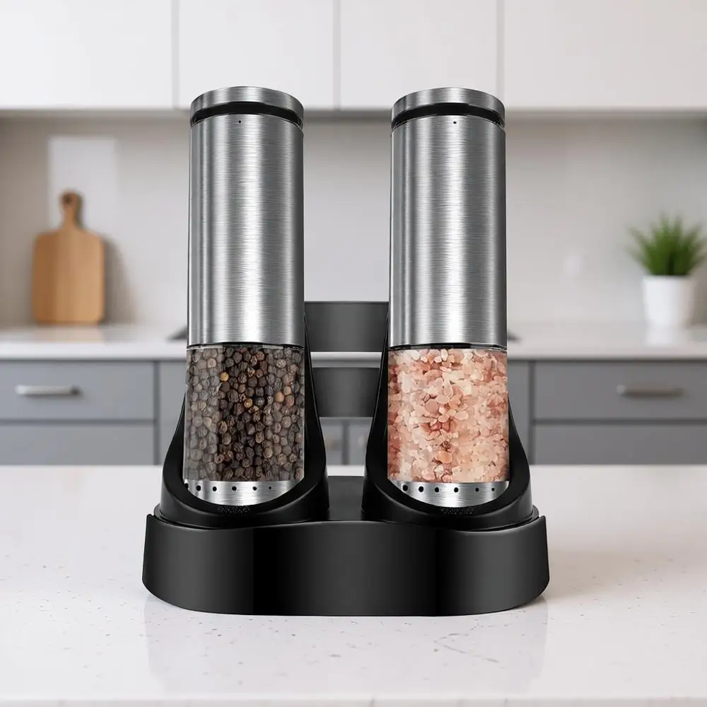 Набор электрических мельниц для соли и перца с USB-зарядкой, улучшенная регулировка степени помола, автоматические мельницы из нержавеющей стали с LED-подсветкой
Набор электрических мельниц для соли и перца с USB-зарядкой, улучшенная регулировка степени помола, автоматические мельницы из нержавеющей стали с LED-подсветкой