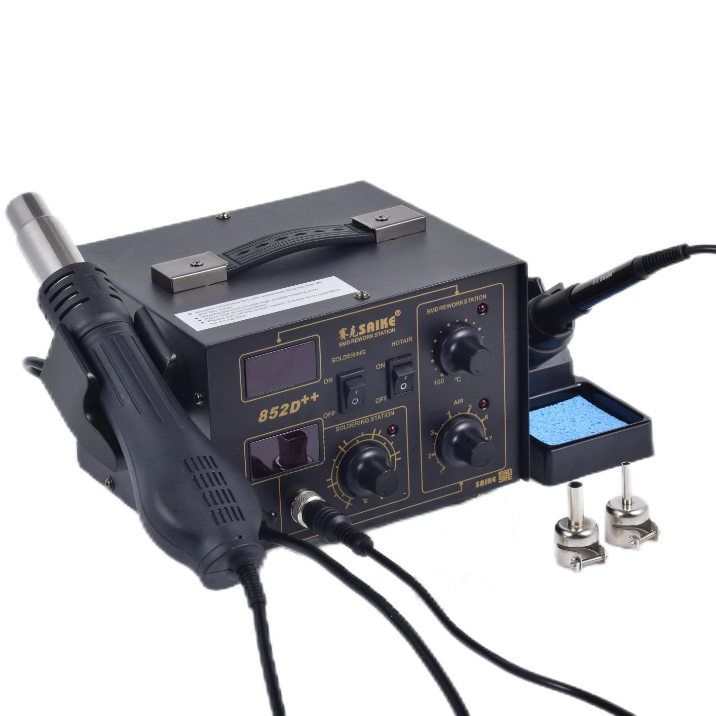 SAIKE 852D++ Rework Station Soldering iron 220V or 110V 2 in 1 iron Hot Air Rework soldering Soldering Heat Gun
SAIKE 852D++ Rework Station Soldering iron 220V or 110V 2 in 1 iron Hot Air Rework soldering Soldering Heat Gun
