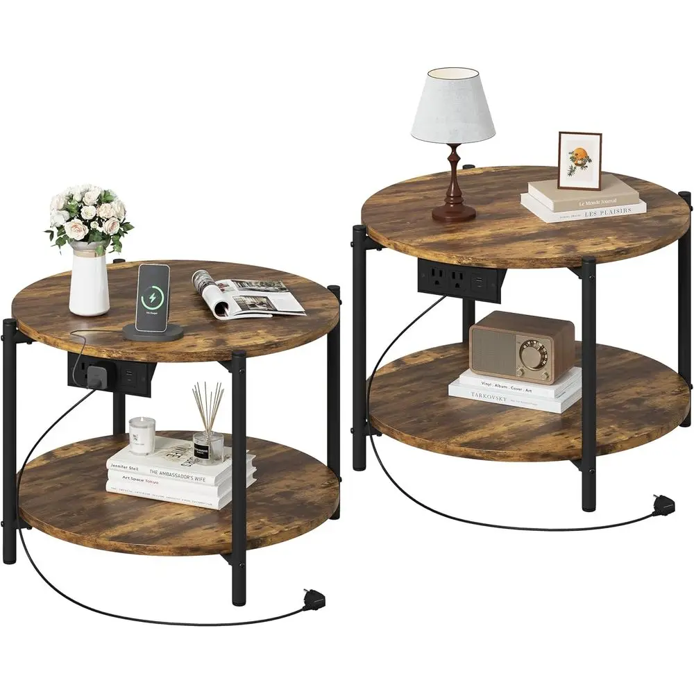 Set of 2 Rustic Brown 2-Tier Wooden Coffee Tables with Storage Shelves and Charging Stations for Living Room, Bedroom, or Office
Set of 2 Rustic Brown 2-Tier Wooden Coffee Tables with Storage Shelves and Charging Stations for Living Room, Bedroom, or Office