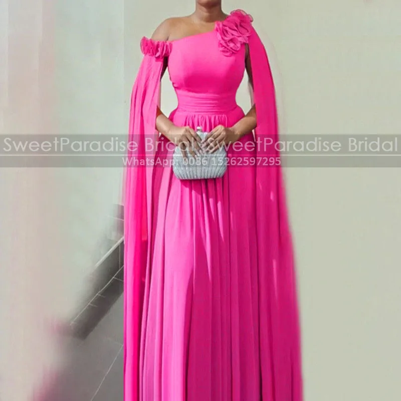 Customized Long Cloak Mother of the Bride Dresses Flowers Off Shoulder A Line Plus Size Women Hot Pink Chiffon Evening Dress
Customized Long Cloak Mother of the Bride Dresses Flowers Off Shoulder A Line Plus Size Women Hot Pink Chiffon Evening Dress