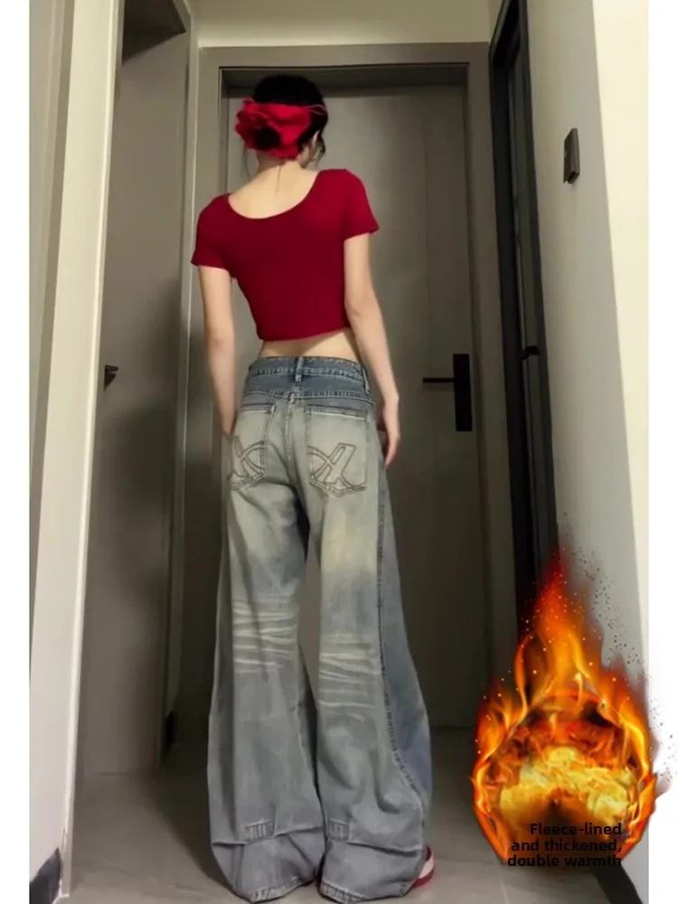 plus Size Vintage American Fleece Lined Thickened Wide Leg Jeans Women Autumn Winter High Waist Slim Straight Denim Pants
plus Size Vintage American Fleece Lined Thickened Wide Leg Jeans Women Autumn Winter High Waist Slim Straight Denim Pants