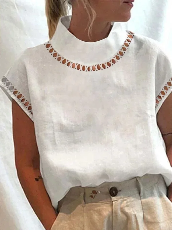 Women's Casual Cotton Linen Shirts and Blouses Hollow Out Splicing Tops 2024 Summer White Short Sleeve Blouse Woman Clothing
Women's Casual Cotton Linen Shirts and Blouses Hollow Out Splicing Tops 2024 Summer White Short Sleeve Blouse Woman Clothing