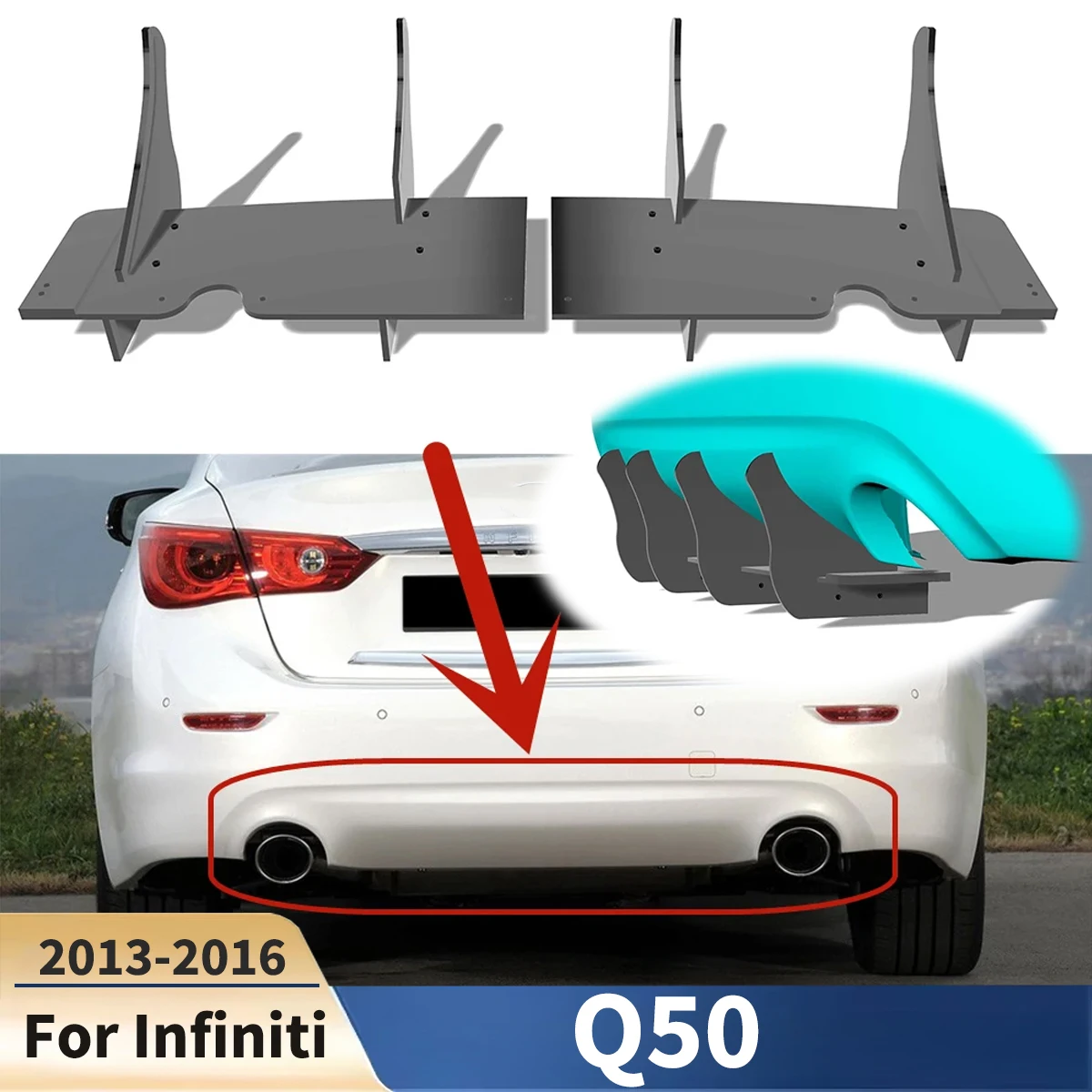 Для Infiniti Q50 2013-2016: Накладка-диффузор на задний бампер, сплиттер, спойлер, нижняя защитная накладка, комплект обвеса, аксессуары
Для Infiniti Q50 2013-2016: Накладка-диффузор на задний бампер, сплиттер, спойлер, нижняя защитная накладка, комплект обвеса, аксессуары