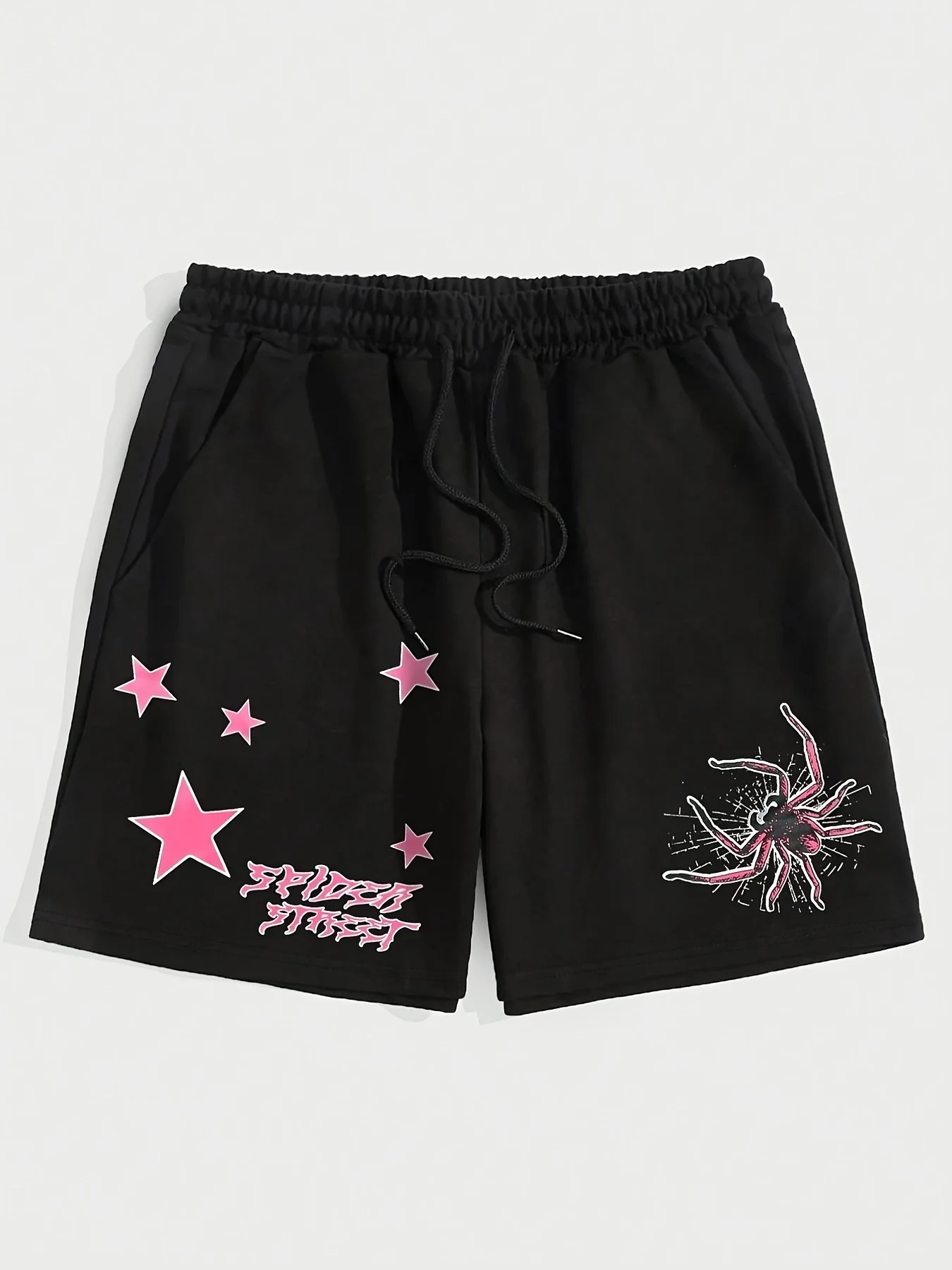 Men's color-blocked printed spider and star pattern and letter print shorts, summer street style shorts.
Men's color-blocked printed spider and star pattern and letter print shorts, summer street style shorts.