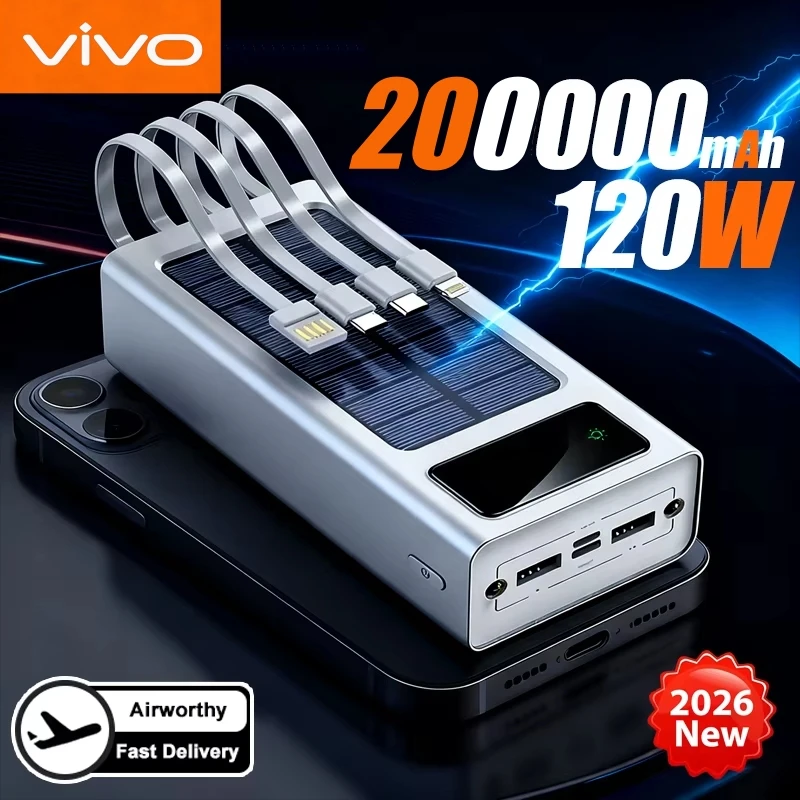 Солнечный внешний аккумулятор VIVO 200000 мАч большой емкости с быстрой зарядкой и двумя USB-портами, 4 кабеля для iPhone и Android
Солнечный внешний аккумулятор VIVO 200000 мАч большой емкости с быстрой зарядкой и двумя USB-портами, 4 кабеля для iPhone и Android