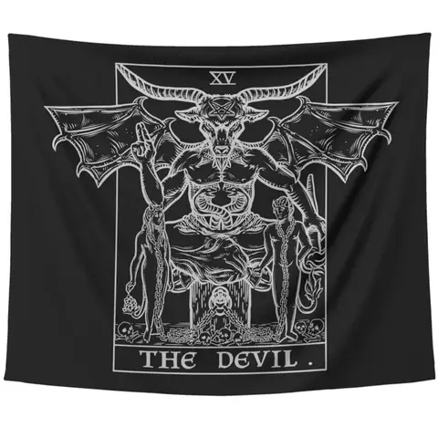 De duivel Tarot kaart tapijt Baphomet muur opknoping satanische muur decor hekserij Home decor gotische muur kunst Halloween decor