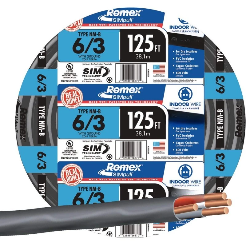63950002 125ft. 6 Gauge 3 Conductor Nonmetallic Sheathed Type NM-B Cable, Black
63950002 125ft. 6 Gauge 3 Conductor Nonmetallic Sheathed Type NM-B Cable, Black