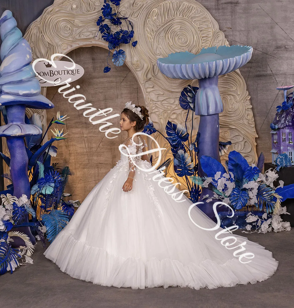 White Applique Tulle Puffy Fulle Sleeve Flower Girl Dress For Wedding Kids Birthday Party First Communion Ball Gowns Customized
White Applique Tulle Puffy Fulle Sleeve Flower Girl Dress For Wedding Kids Birthday Party First Communion Ball Gowns Customized
