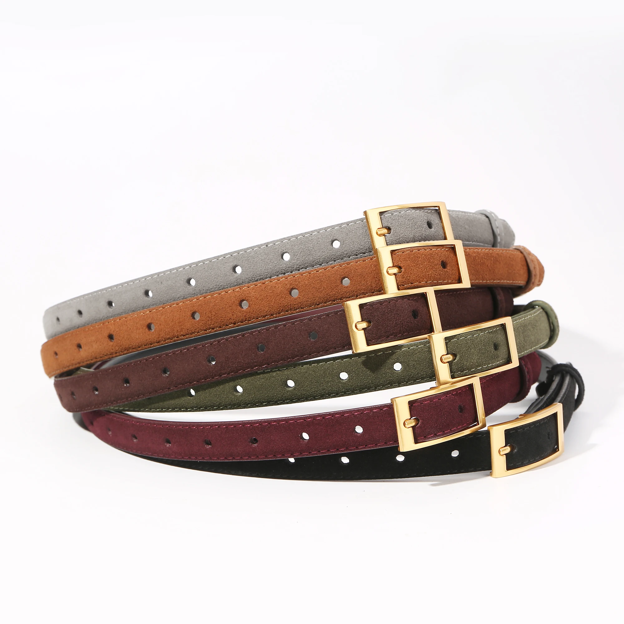 Luxury Suede Cowhide Belts Womens Leather Belt Skinny Waist Belt for Dresses Jeans Pants with Gold Squar Buckle
Luxury Suede Cowhide Belts Womens Leather Belt Skinny Waist Belt for Dresses Jeans Pants with Gold Squar Buckle