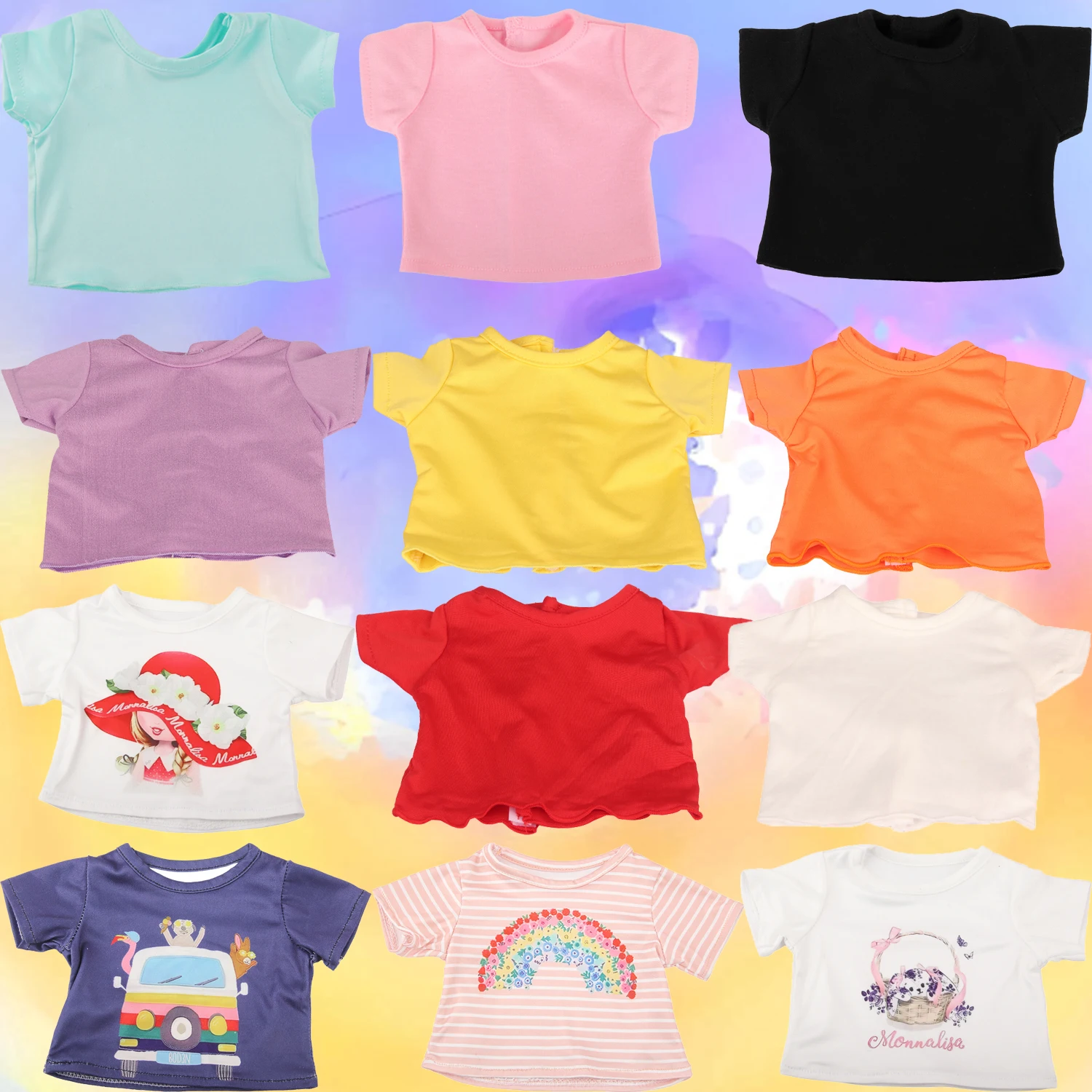 Cute Cartoon Doll T-shirt For 18-inch American Dolls Girl Car Rainbow Flower Basket Printing Clothing For 43cm Baby Newborn Doll
Cute Cartoon Doll T-shirt For 18-inch American Dolls Girl Car Rainbow Flower Basket Printing Clothing For 43cm Baby Newborn Doll