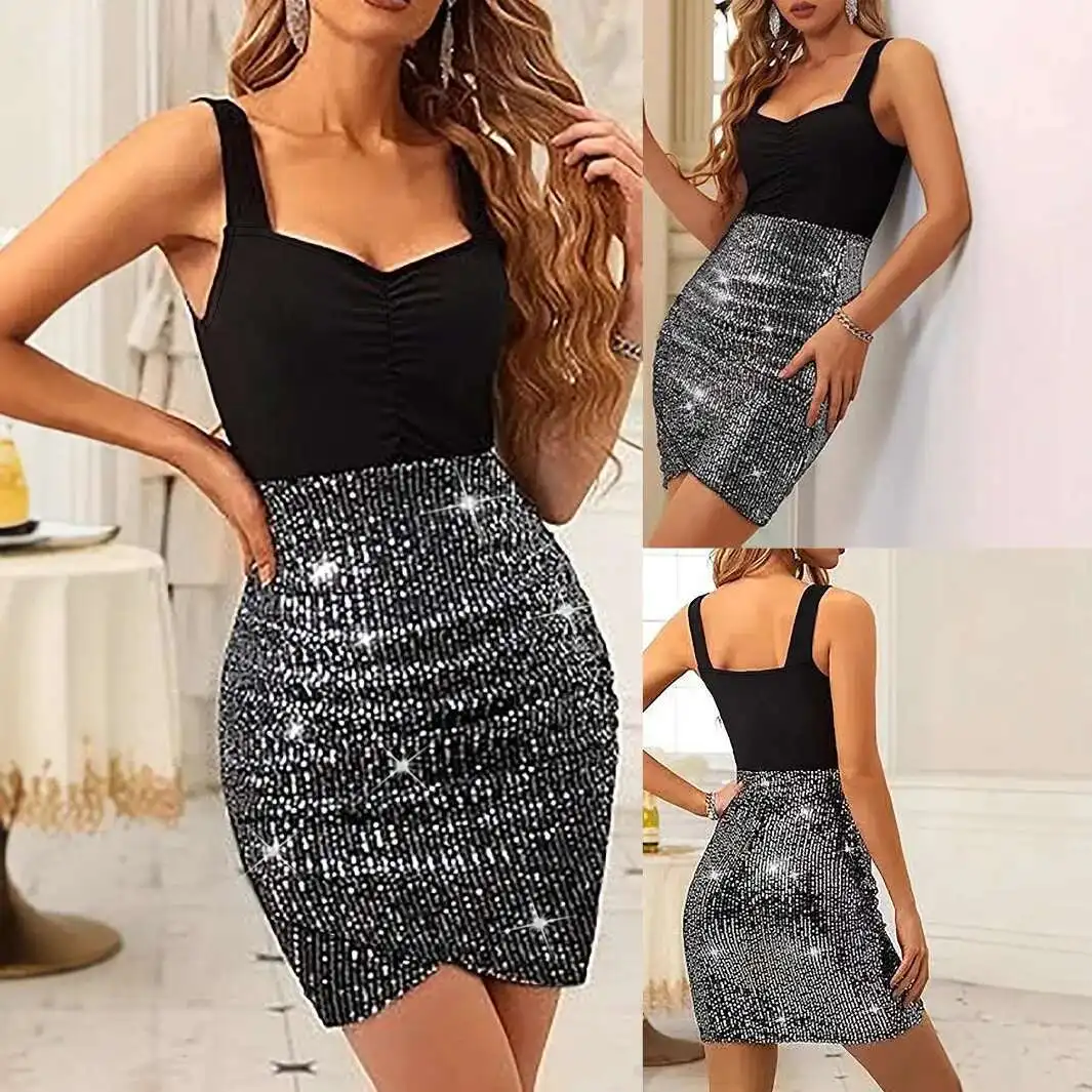 Spring and Summer Women's Fashionable and Elegant Suspender Sequin Tight Fitting Hip Hugging Short Dress Robe Vestido Women
Spring and Summer Women's Fashionable and Elegant Suspender Sequin Tight Fitting Hip Hugging Short Dress Robe Vestido Women