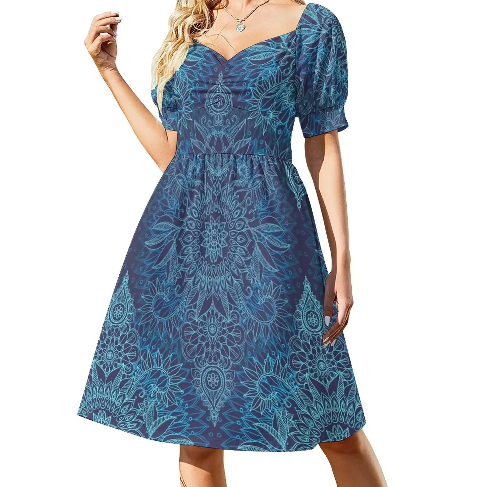 Aqua, Cobalt Blue & Purple Protea Doodle Pattern Short-Sleeved Dress Beachwear Woman dresses
Aqua, Cobalt Blue & Purple Protea Doodle Pattern Short-Sleeved Dress Beachwear Woman dresses